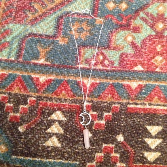 Crescent Moon Rose Quartz Silver Necklace - Picture 2 of 4