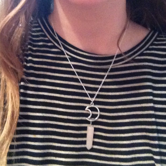 Crescent Moon Rose Quartz Silver Necklace - Picture 4 of 4