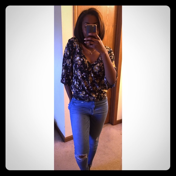 Black Flower Patterned Blouse