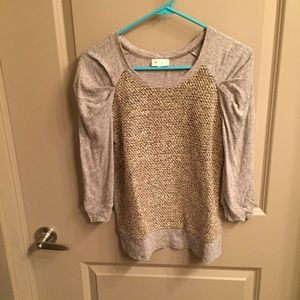 Meadow Rue. Multi Shade Grey 3/4 Length Sweater.