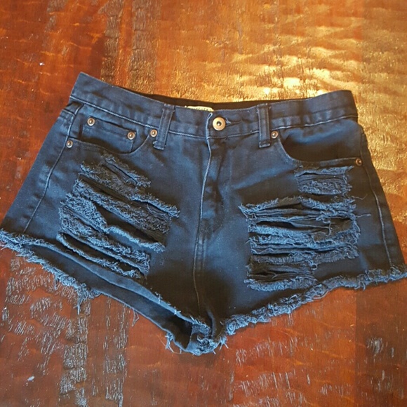 Black distressed high waisted shorts