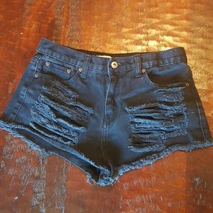 Black distressed high waisted shorts