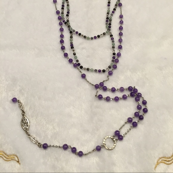 Long nature stone bead necklace