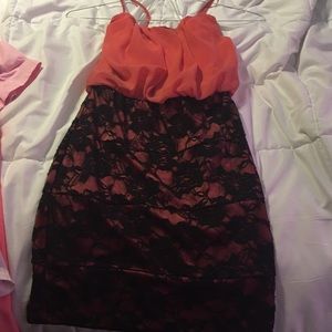 pink & black lace mini dress