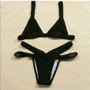 Black mesh cutout bikini