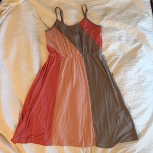 Sun dress in pink, peach and grey