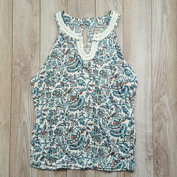 LUCKY BRAND floral embroidered tank top L