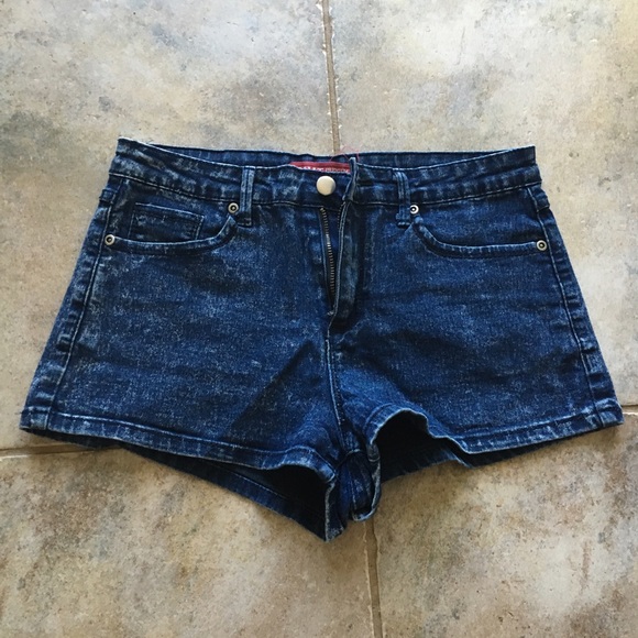High waisted acid wash denim shorts