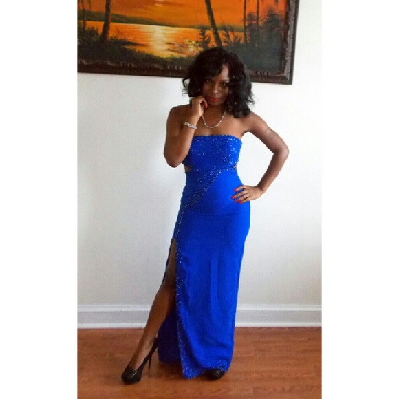 **SOLD** Blue Beaded Cutout Gown