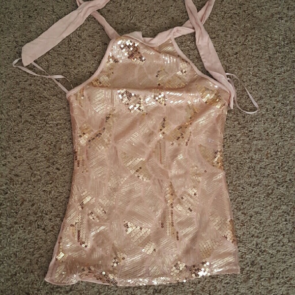 Pink halter top w/ gold sequins