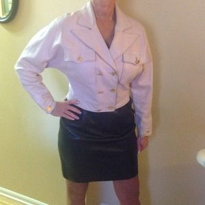 Vintage Authentic CHANEL leather skirt suit