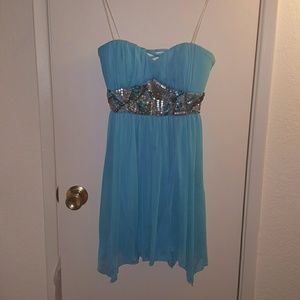 Teal Blue Jeweled Short Formal Dress