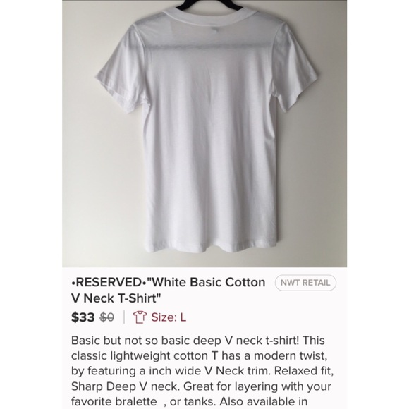 🚫SOLD🚫 White Basic Cotton V Neck T-Shirt - Picture 4 of 4