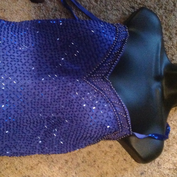 Blue sequin full length silk gown