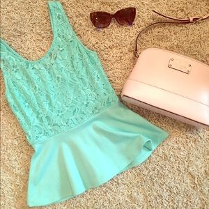 Mint Lace Peplum Top