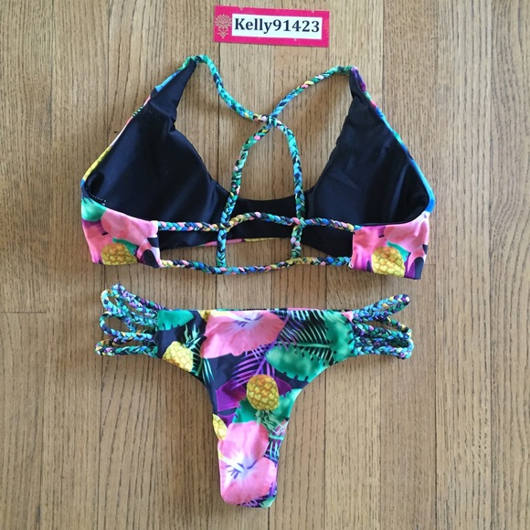 New cheeky floral braided straps swimsuit set S - Picture 2 of 4