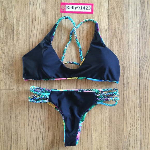 New cheeky floral braided straps swimsuit set S - Picture 3 of 4