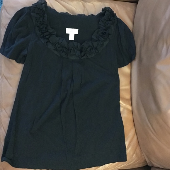 S Loft black top with ruffle collar - Picture 1 of 4