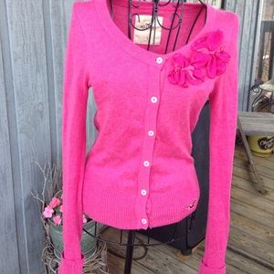 USED HOLLISTER pink cardigan-shows wear