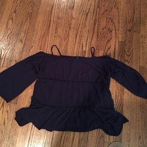 Navy crochet cold shoulder blouse