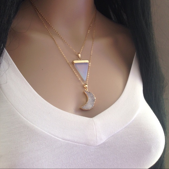 🎉HP🎉🌙Moon druzy&Opalite Triangle Necklace - Picture 2 of 4