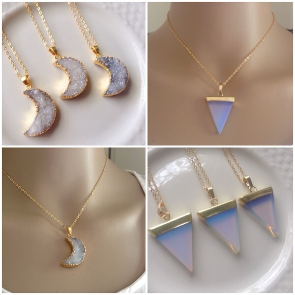 🎉HP🎉🌙Moon druzy&Opalite Triangle Necklace - Picture 4 of 4
