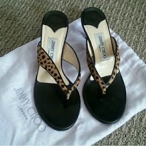 Jimmy Choo Leopard Calf Hair Sandals, Authentic