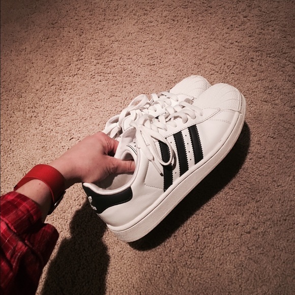 Navy and White adidas superstars