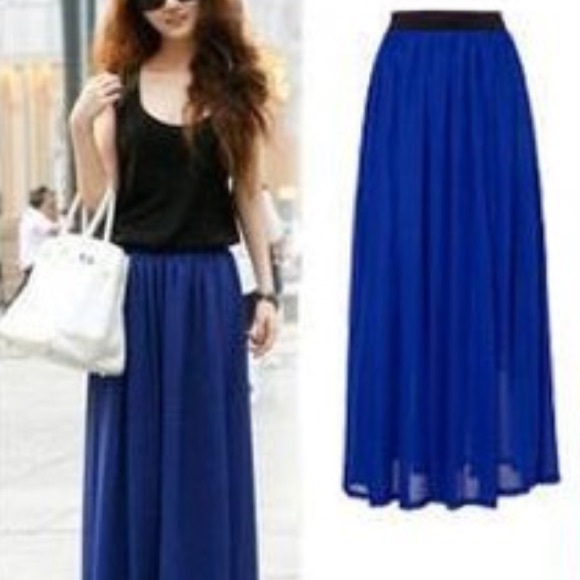 Free People Accordion Pleat Royal Blue Maxi Skirt