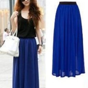 Free People Accordion Pleat Royal Blue Maxi Skirt