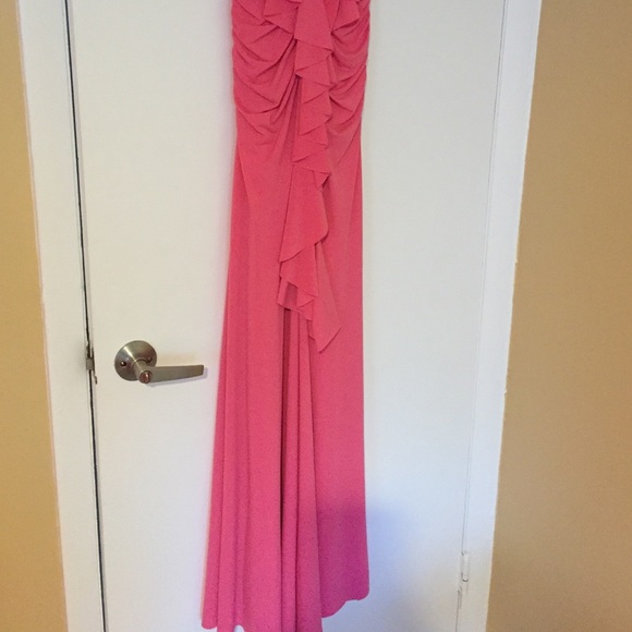 Pink gown with rhinestone straps and ruffle back - Picture 4 of 4