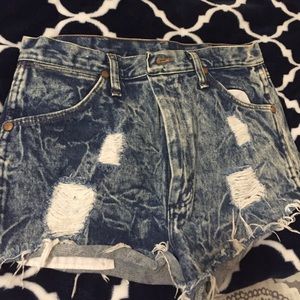 Acid wash high waisted jean shorts