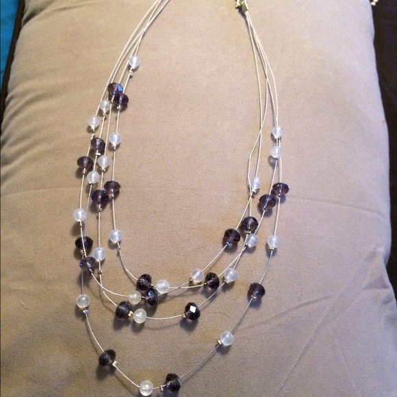 Purple/ White Beaded Necklace w/ adjustable clasp - Picture 3 of 4