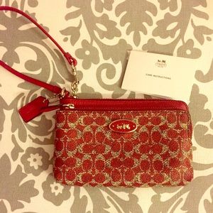 Coach Double L-ZIP CC Signature Wristlet