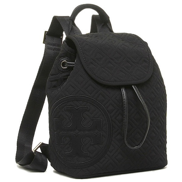 New Tory Burch black quilted nylon backpack