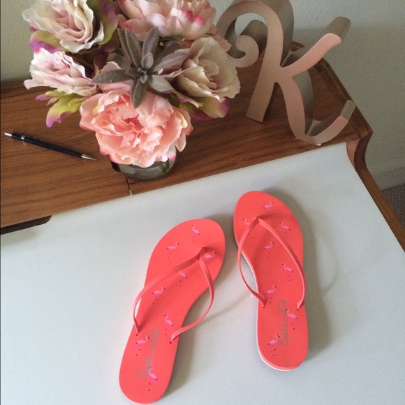 NWOT Splendid Hot coral flamingo flip flops - 7