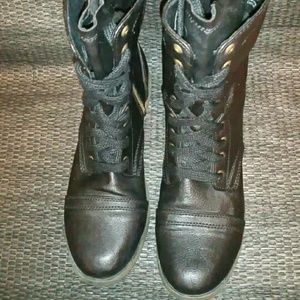 Destressed look faux leather boots