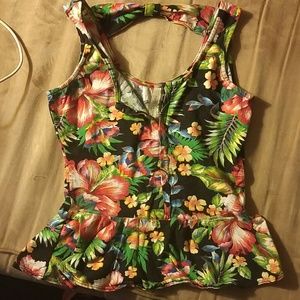 Tropical/floral cut out peplum top