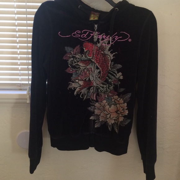 Black velour Ed hardy sweatshirt.