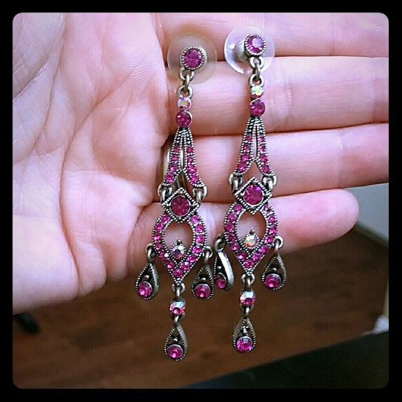 Fushia & Silver Drop Earrings