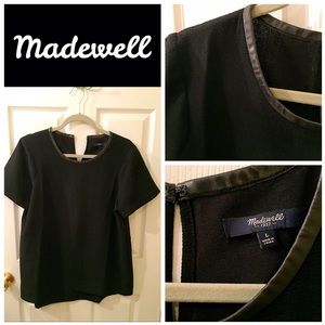 Madewell Black Top with Faux Leather Detail