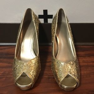Gold Sparkly Open-toe Nine West Heels
