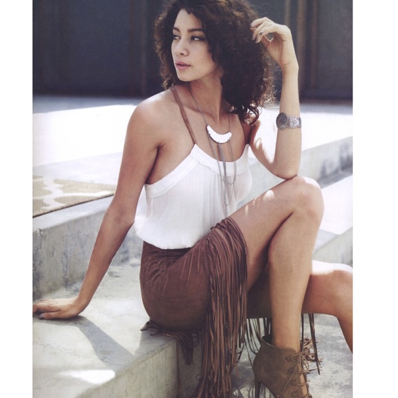 🆕KAMA suede fringe skirt - CAMEL - Picture 2 of 4