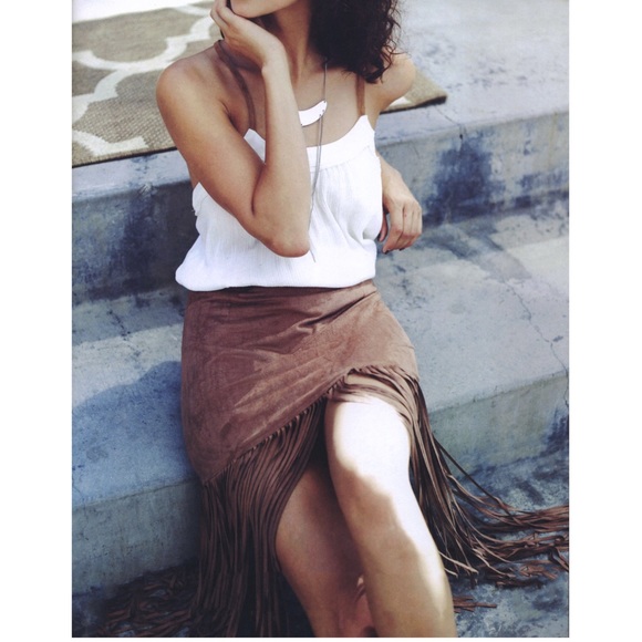 🆕KAMA suede fringe skirt - CAMEL - Picture 3 of 4