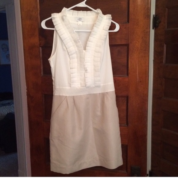 Loft size 14 dress. White top gold bottom