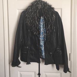 Jou Jou leather jacket with fur trim!!!!