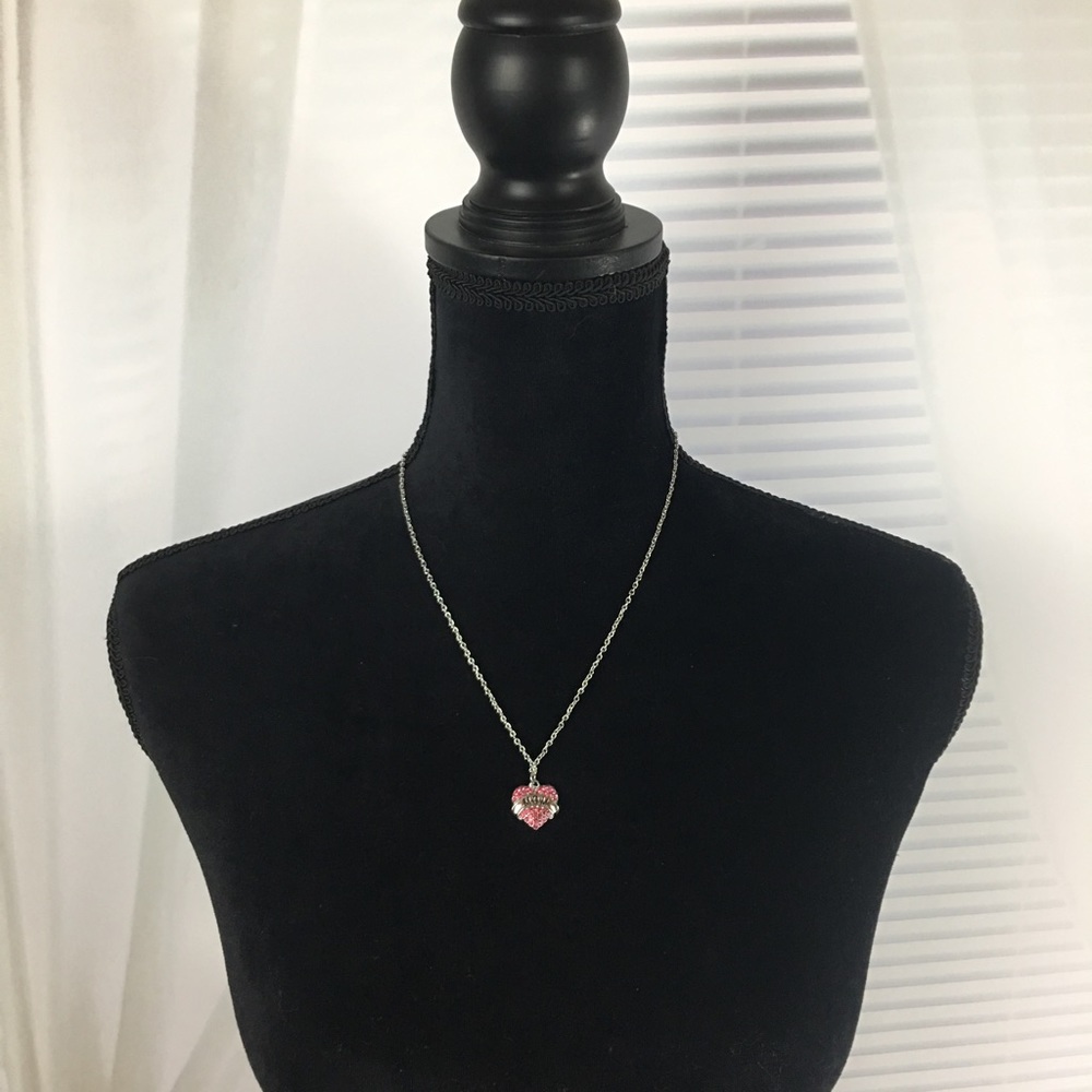 Pink Crystal Rhinestone Silver Mom Necklace (M1) - Picture 5 of 5