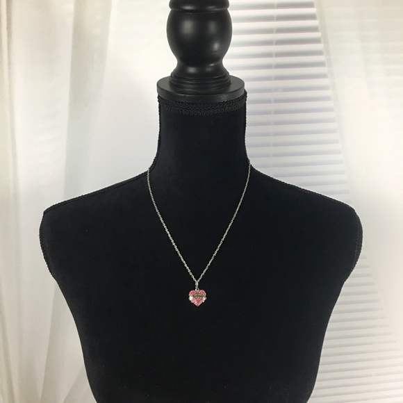 Pink Crystal Rhinestone Silver Mom Necklace (M1) - Picture 5 of 5