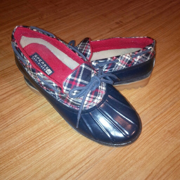 blue/red Sperry rain shoes