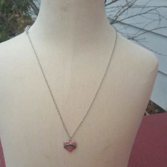 Pink Crystal Rhinestone Silver Sister Necklace (M1 - Picture 3 of 4